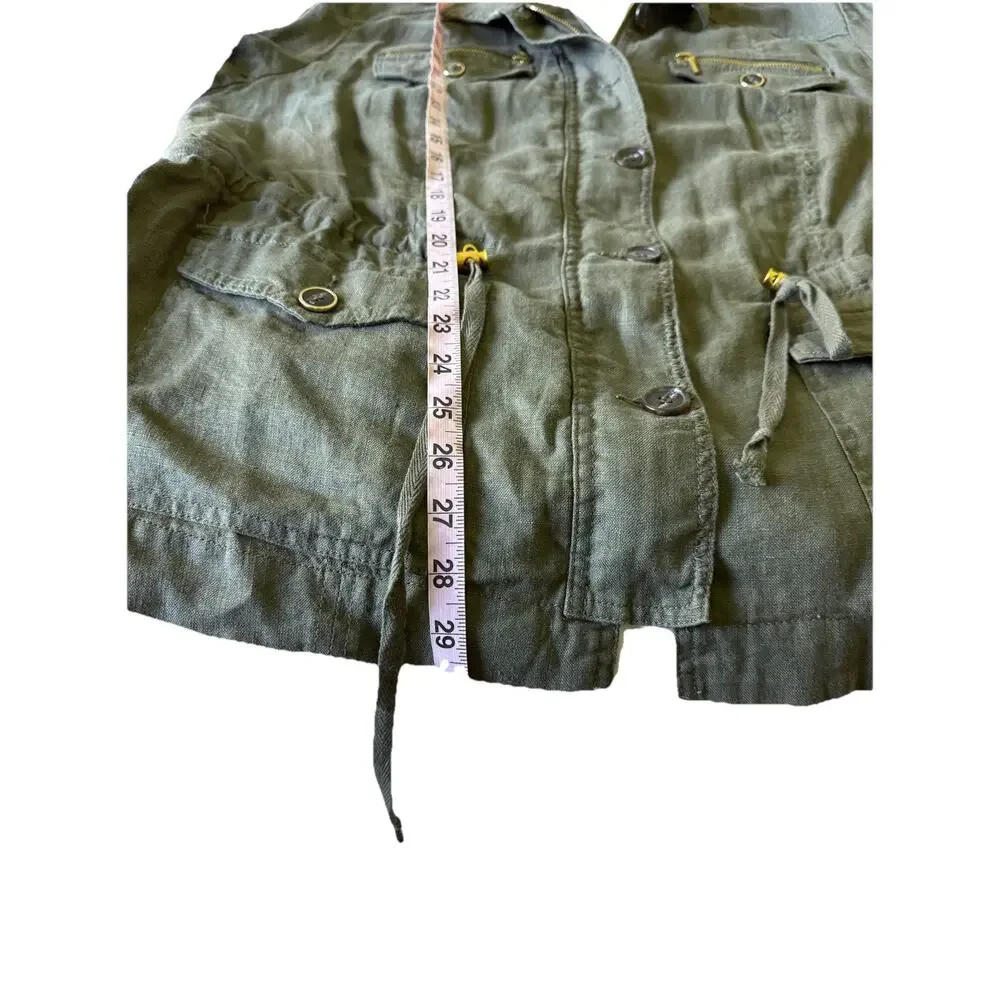 INC Utility Jacket Women's 2XL Olive Green Linen Lightweight Cargo Military Chic - Picture 5 of 14